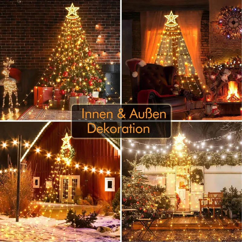 YEETEESY LED Lichtgordijn 350 LED 9 Strengen 3.5M Warmwit — foto 7