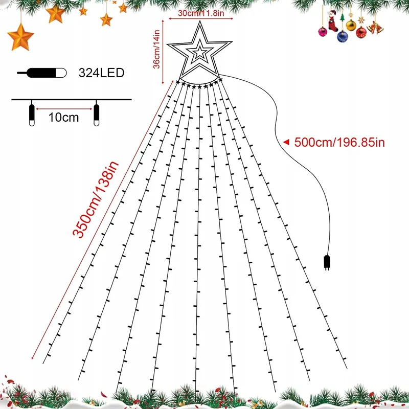 YEETEESY LED Lichtgordijn 350 LED 9 Strengen 3.5M Warmwit — foto 8