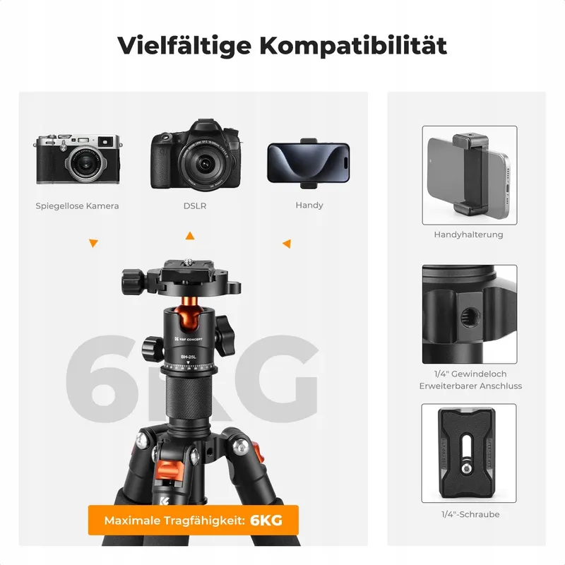 K&F CONCEPT Mini Statief 360° Kogelkop 6kg Canon Sony Nikon — foto 7