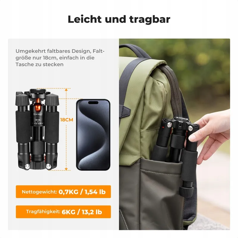 K&F CONCEPT Mini Statief 360° Kogelkop 6kg Canon Sony Nikon — foto 2