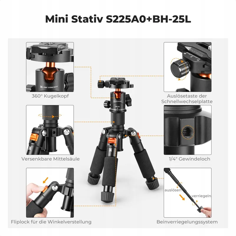K&F CONCEPT Mini Statief 360° Kogelkop 6kg Canon Sony Nikon — foto 3