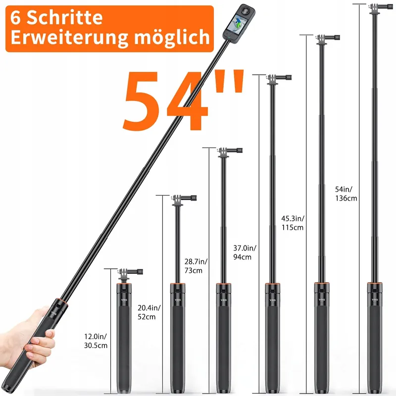 VRIG TP-21 Statief 140cm Licht Telescopisch Selfie Insta360 Actiecamera — foto 2