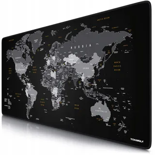 TITANWOLF XXL Gaming Muismat 900x400mm Wereldkaart Zwart — miniatuur 1