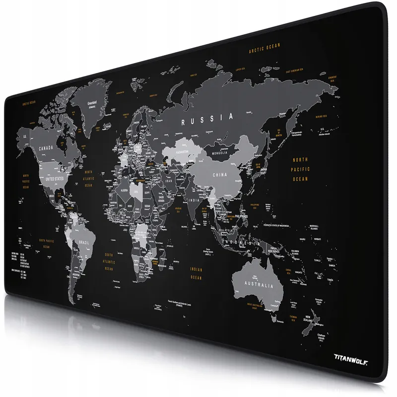 TITANWOLF XXL Gaming Muismat 900x400mm Wereldkaart Zwart — foto 1