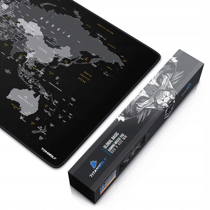 TITANWOLF XXL Gaming Muismat 900x400mm Wereldkaart Zwart — foto 6