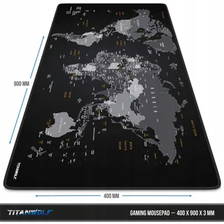 TITANWOLF XXL Gaming Muismat 900x400mm Wereldkaart Zwart — miniatuur 3