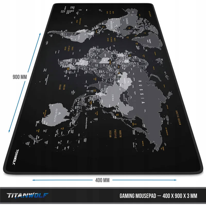 TITANWOLF XXL Gaming Muismat 900x400mm Wereldkaart Zwart — foto 3