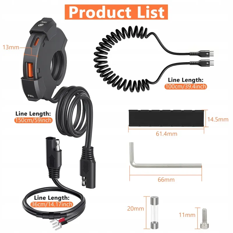 GIANTDEER Waterdichte Motorlader USB C QC3.0 48W 12V/24V — foto 5