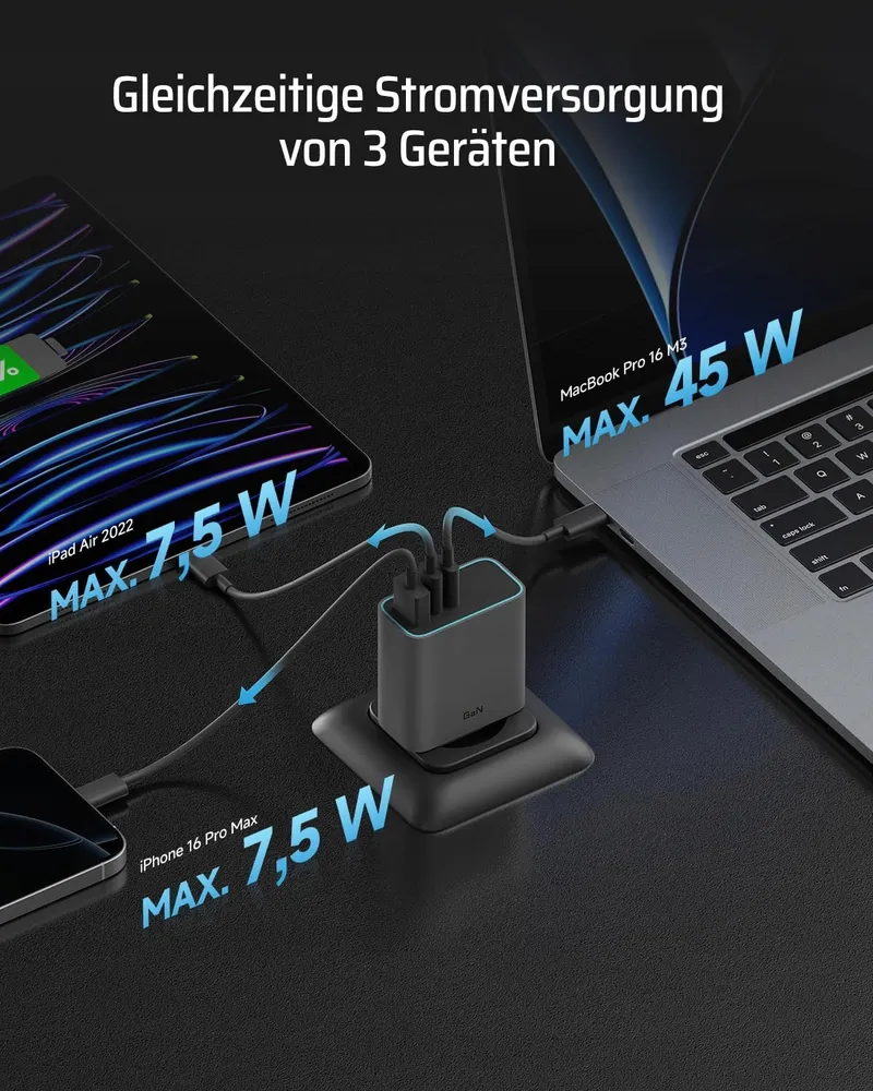 CUKTECH USB C Lader 65W 3-Poorts Snelladen MacBook iPhone iPad — foto 3