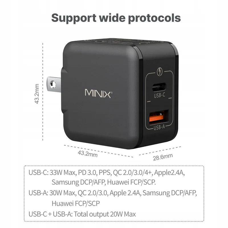 MINIX NEO P1 Mini 33W GaN Oplader USB-C USB-A — foto 2