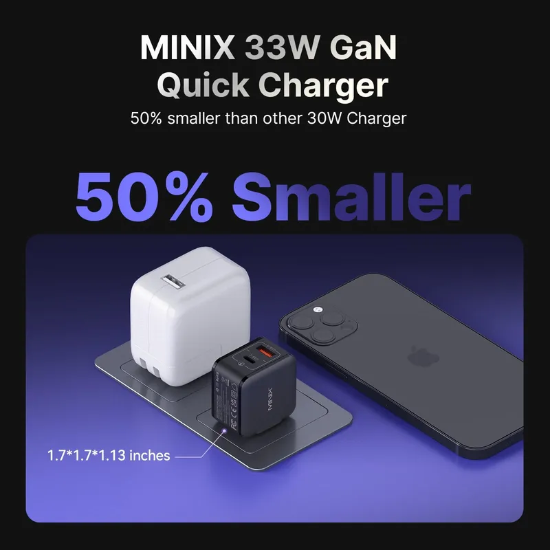 MINIX NEO P1 Mini 33W GaN Oplader USB-C USB-A — foto 5