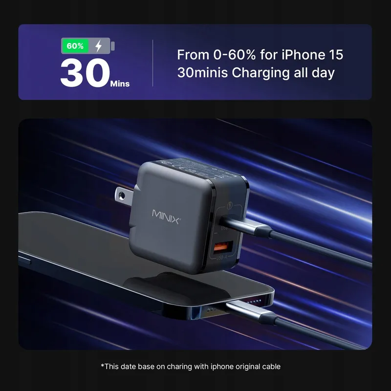 MINIX NEO P1 Mini 33W GaN Oplader USB-C USB-A — foto 4