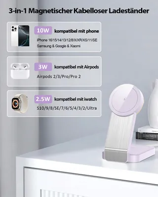 ADADPU Opvouwbare Draadloze Oplader 3-in-1 iPhone Apple Watch — miniatuur 2