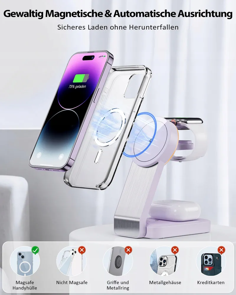 ADADPU Opvouwbare Draadloze Oplader 3-in-1 iPhone Apple Watch — foto 3
