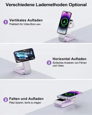 ADADPU Opvouwbare Draadloze Oplader 3-in-1 iPhone Apple Watch — miniatuur 4