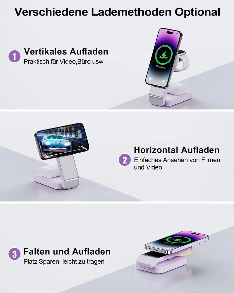 ADADPU Opvouwbare Draadloze Oplader 3-in-1 iPhone Apple Watch — foto 4