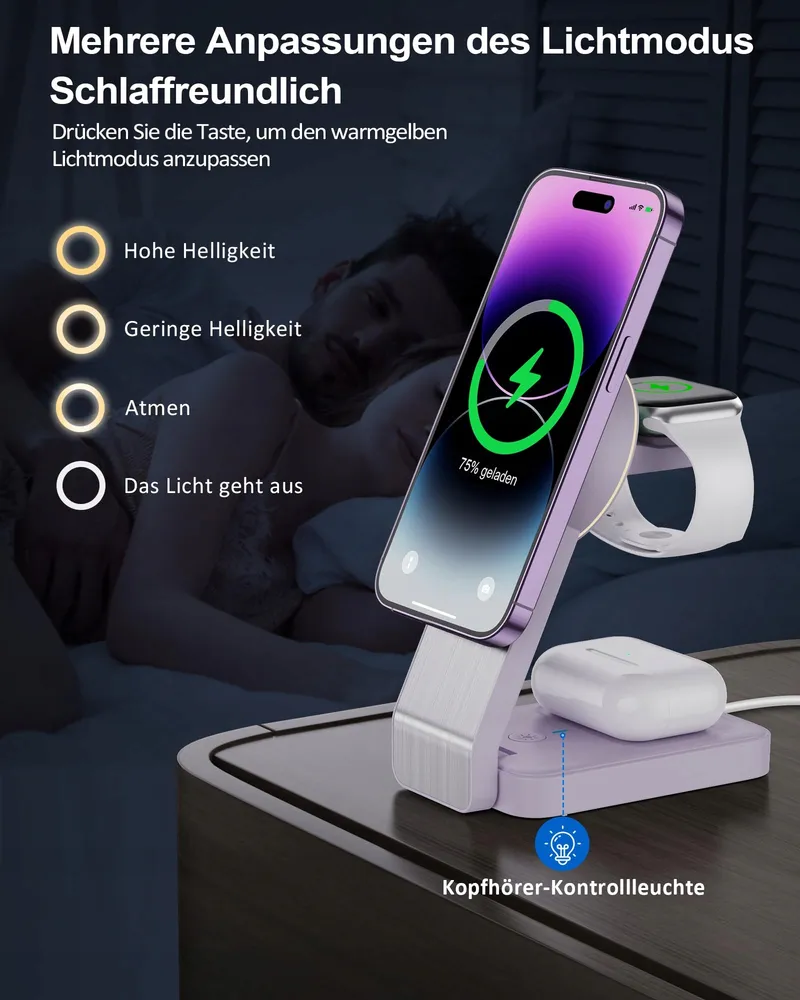 ADADPU Opvouwbare Draadloze Oplader 3-in-1 iPhone Apple Watch — foto 6