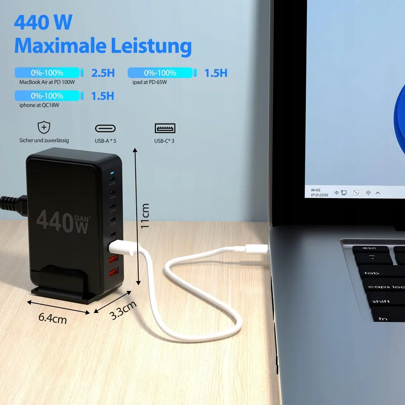 BOTEWO USB C Oplader 440W Snellader PD QC3.0 Apparaten — foto 3