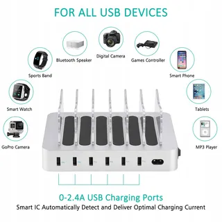 PRITEK USB Oplaadstation 6 Poorten voor Telefoons Tablets en MP4 — miniatuur 2