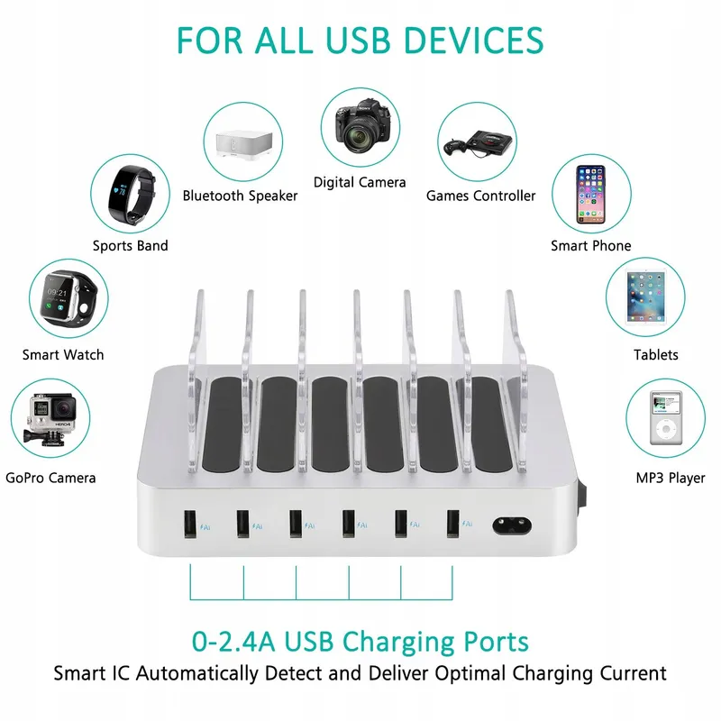 PRITEK USB Oplaadstation 6 Poorten voor Telefoons Tablets en MP4 — foto 2