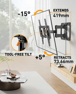 PERLEGEAR TV Wandbeugel 42-84" Zwenkbaar Max 60kg VESA 600x400 — miniatuur 4