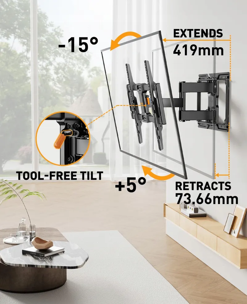 PERLEGEAR TV Wandbeugel 42-84" Zwenkbaar Max 60kg VESA 600x400 — foto 4