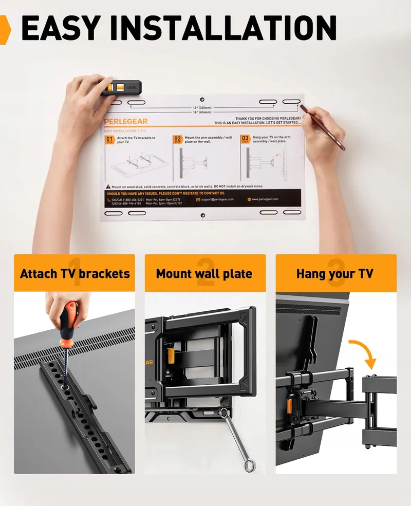 PERLEGEAR TV Wandbeugel 42-84" Zwenkbaar Max 60kg VESA 600x400 — foto 5