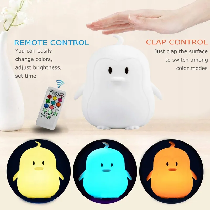 GLINRUI Nachtlampje Siliconen Pinguin 9 Kleuren Voor Kinderen Slaapkamer — foto 2