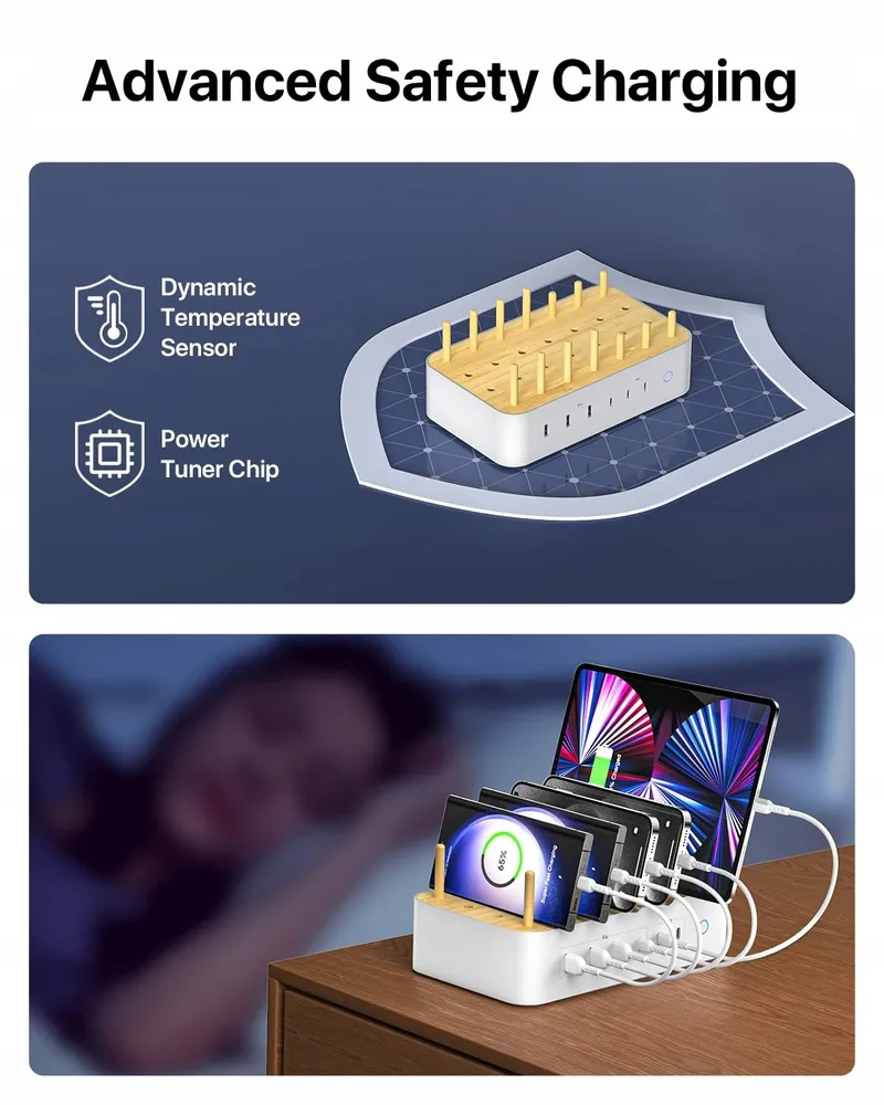 VISIONSYNC Bamboe Oplaadstation USB C 60W 6 Poorten Wit — foto 6