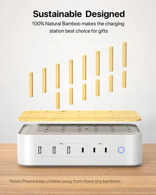 VISIONSYNC Bamboe Oplaadstation USB C 60W 6 Poorten Wit — miniatuur 4