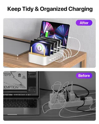 VISIONSYNC Bamboe Oplaadstation USB C 60W 6 Poorten Wit — miniatuur 7