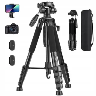 JOILCAN Camerastatief 187cm Aluminium Met Kop En Telefoonhouder — miniatuur 1