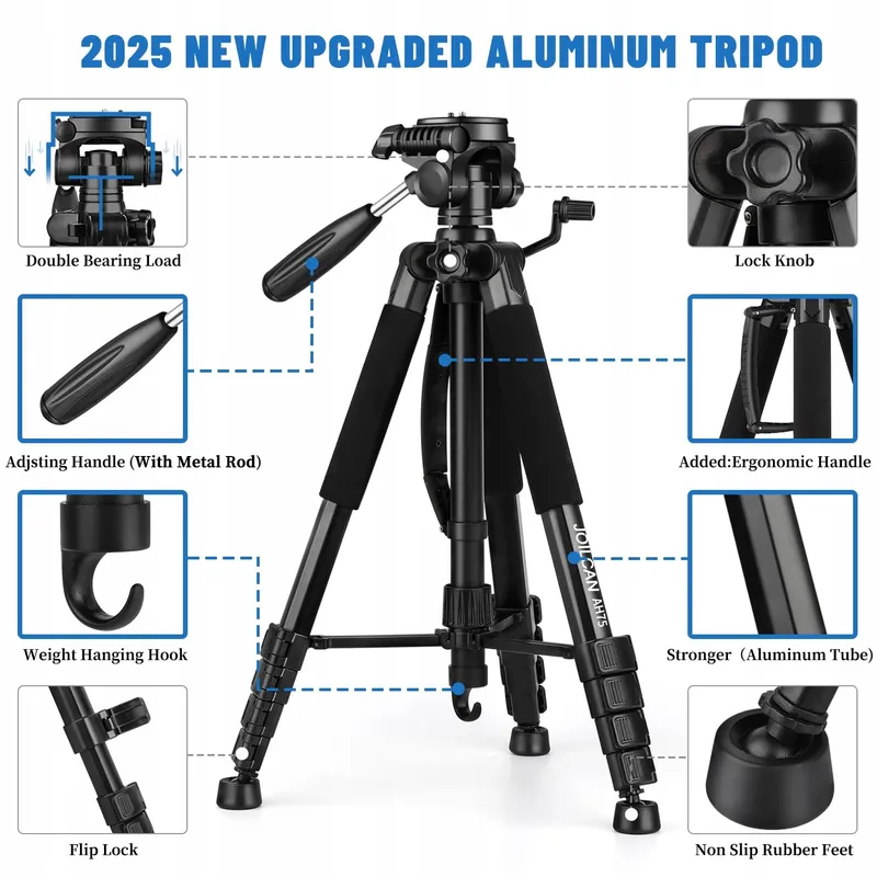 JOILCAN Camerastatief 187cm Aluminium Met Kop En Telefoonhouder — foto 6
