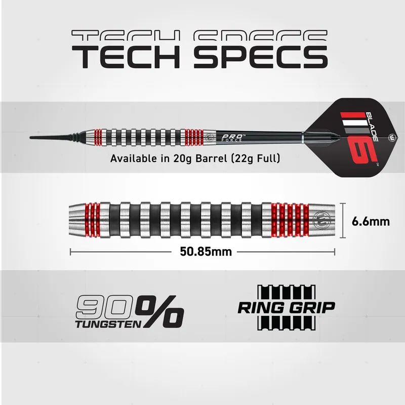 WINMAU Professionele Softtip Darts Wolfraam 22g met Flights — foto 4
