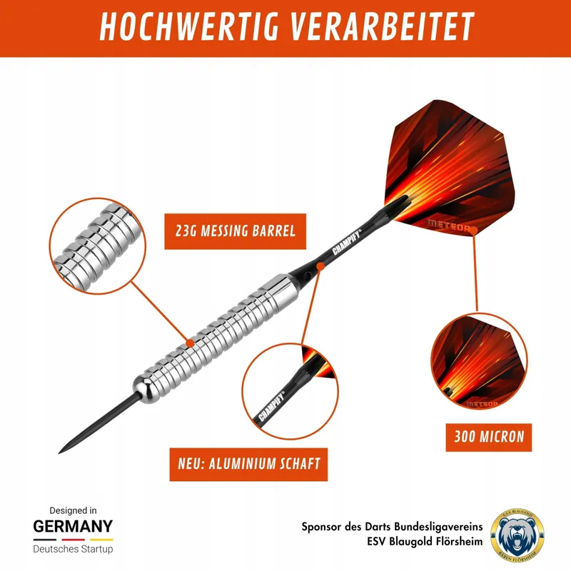 CHAMPIFY Meteor Messing Dartset 23g Stalen Punten 3 Darts — foto 2