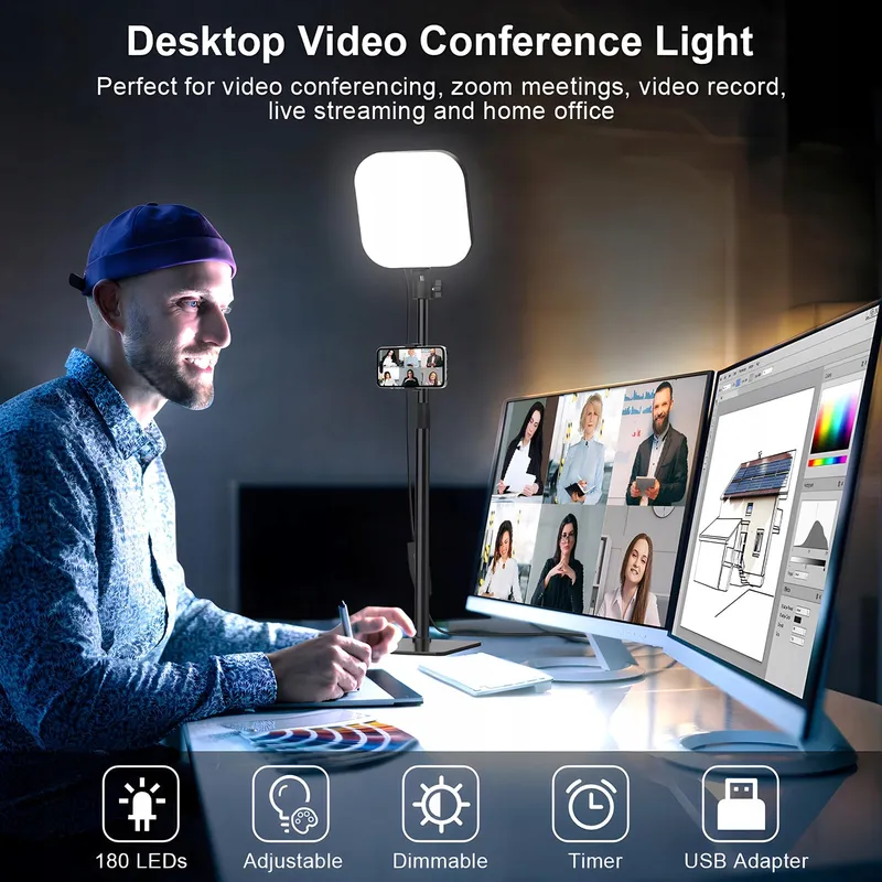 MOJIMDO 180 LED Videolamp met Telefoonhouder 3 Kleuren 5 Standen USB — foto 6