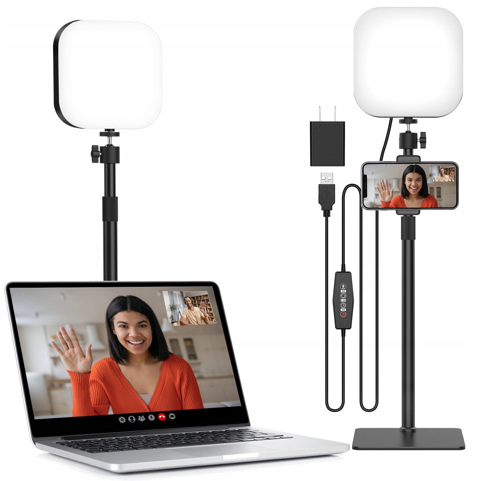 MOJIMDO 180 LED Videolamp met Telefoonhouder 3 Kleuren 5 Standen USB