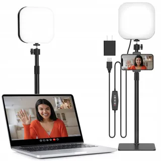 MOJIMDO 180 LED Videolamp met Telefoonhouder 3 Kleuren 5 Standen USB — miniatuur 1