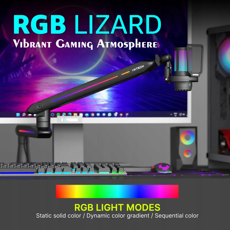 IXTECH Laag Profiel Microfoonarm RGB Bureauklem Podcast — foto 3