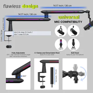 IXTECH Laag Profiel Microfoonarm RGB Bureauklem Podcast — miniatuur 9