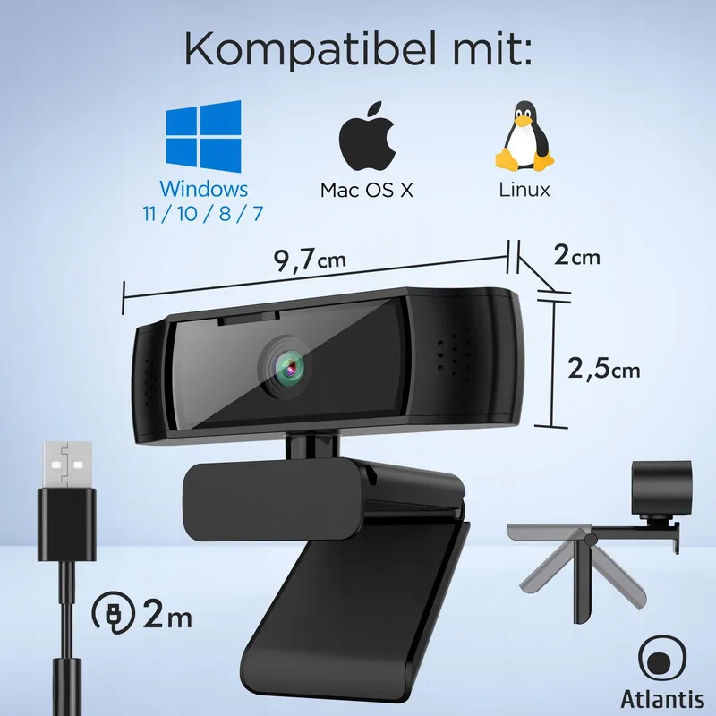 ATLANTIS Webcam 2K 5MP Autofocus Microfoon USB Videobellen — foto 9