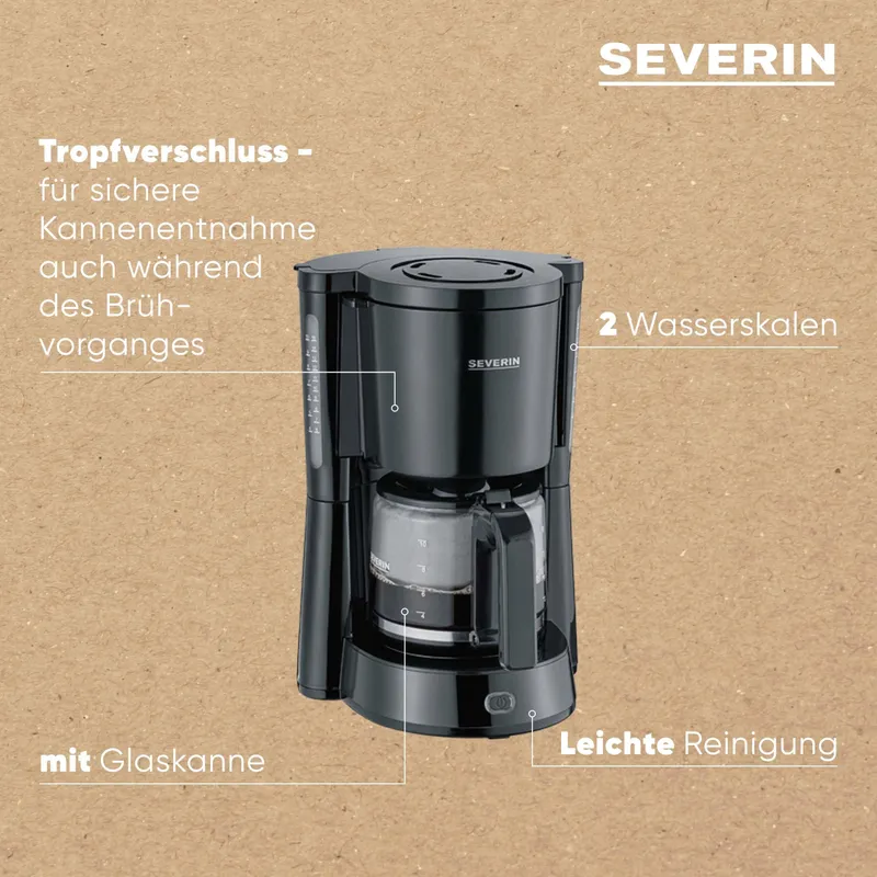SEVERIN Koffiezetapparaat Glazen Kan Stil 10 Kopjes Zwart — foto 4