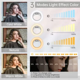 REALPLUS Selfie Ringlicht LED met Clip Verstelbare Helderheid — miniatuur 3