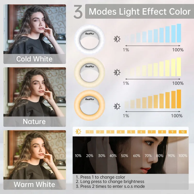 REALPLUS Selfie Ringlicht LED met Clip Verstelbare Helderheid — foto 3