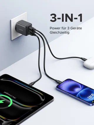 UGREEN 30W GaN II Lader 3 Poorten Voor iPhone iPad Galaxy — miniatuur 3