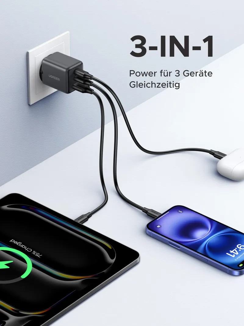 UGREEN 30W GaN II Lader 3 Poorten Voor iPhone iPad Galaxy — foto 3