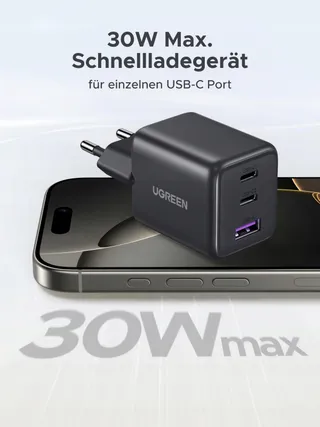 UGREEN 30W GaN II Lader 3 Poorten Voor iPhone iPad Galaxy — miniatuur 2