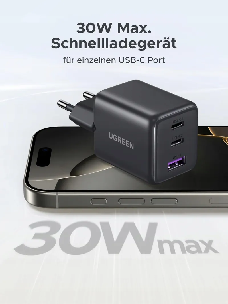 UGREEN 30W GaN II Lader 3 Poorten Voor iPhone iPad Galaxy — foto 2