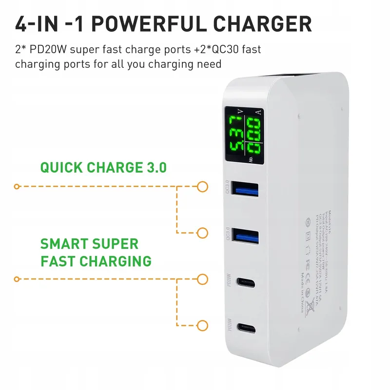 IOUGDSEC Laadstation 70W 4 Poorten PD20W QC3.0 Voor iPhone iPad — foto 2