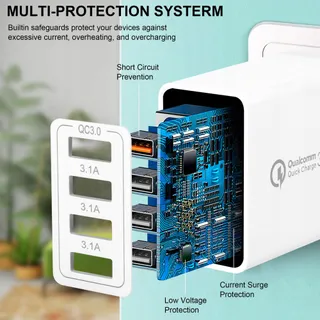 MIJUN USB Oplader 2-Pack 4-Poorts QC 3.0 33W iPhone Android — miniatuur 3